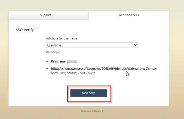 Next step of the SSO configuration